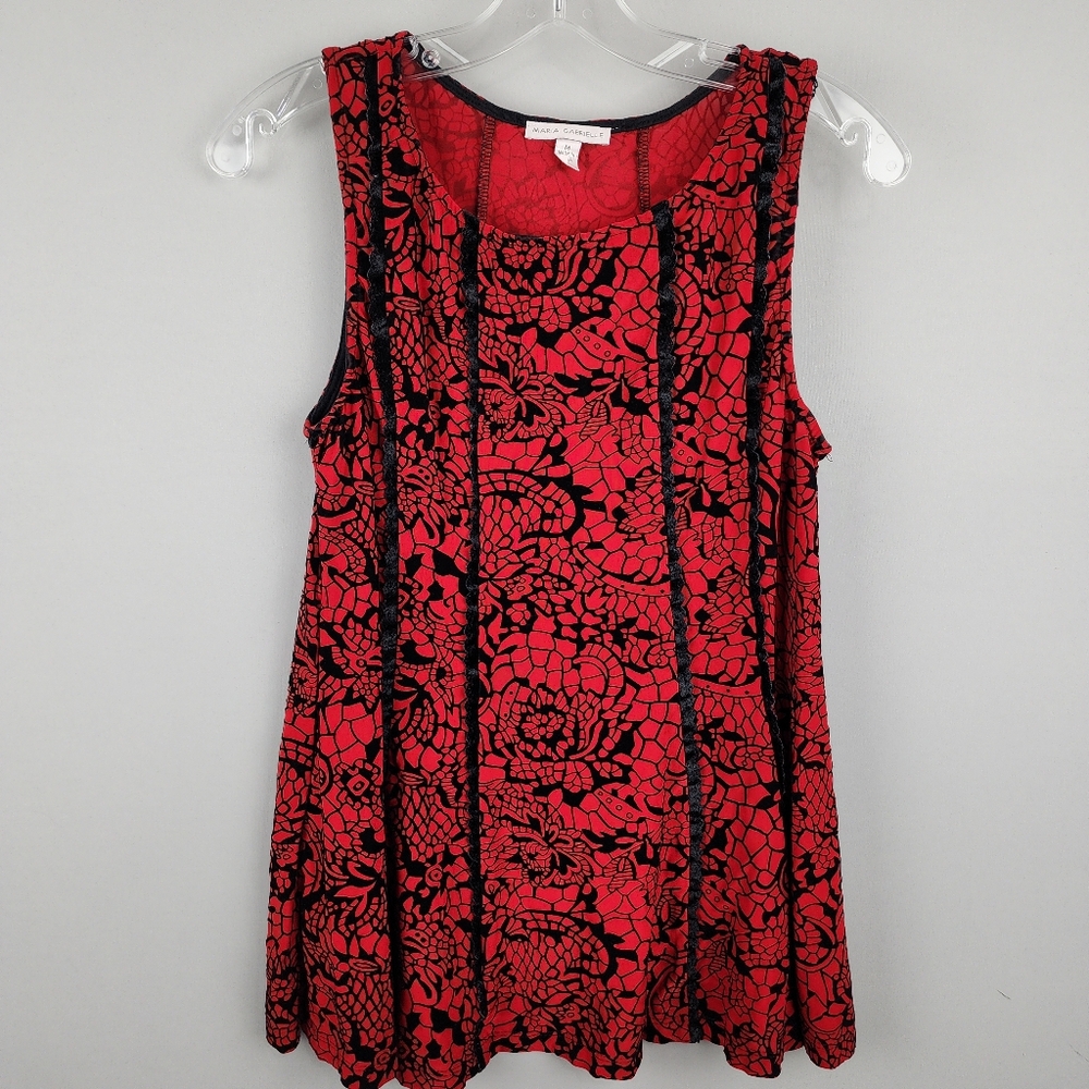 Maria Gabrielle Sleeveless Top -  Red With Black Pattern Sz Medium